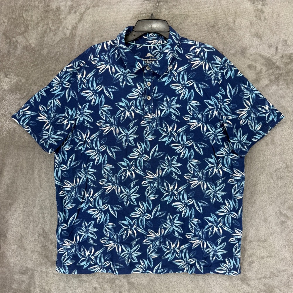 Tommy Bahama Polo Mens XXL Blue Floral Tropical Cotton Short Sleeve EUC